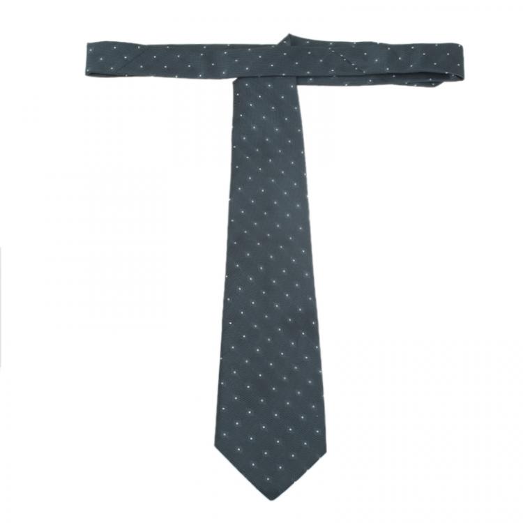 Pre Owned Giorgio Armani Grey Dotted Silk Tie 