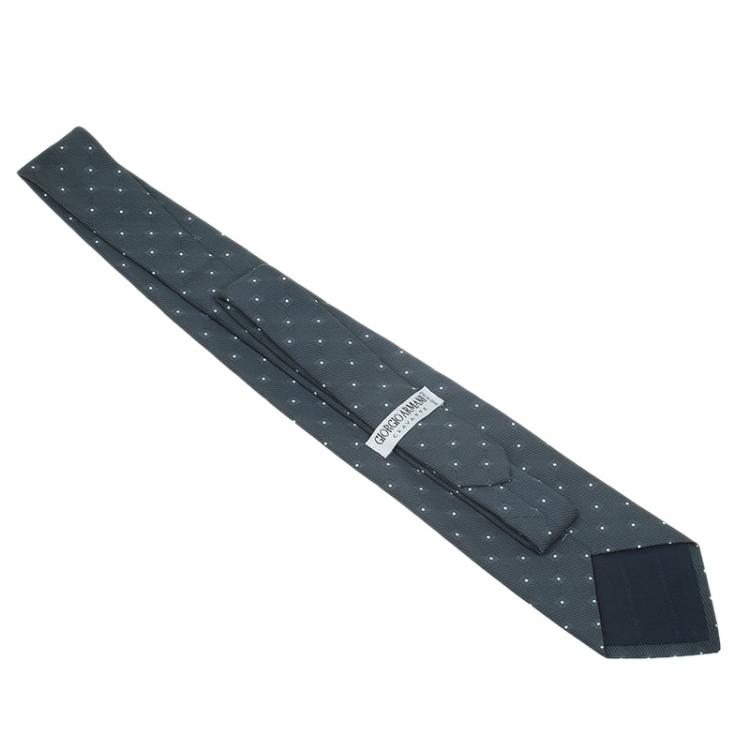 Pre Owned Giorgio Armani Grey Dotted Silk Tie 