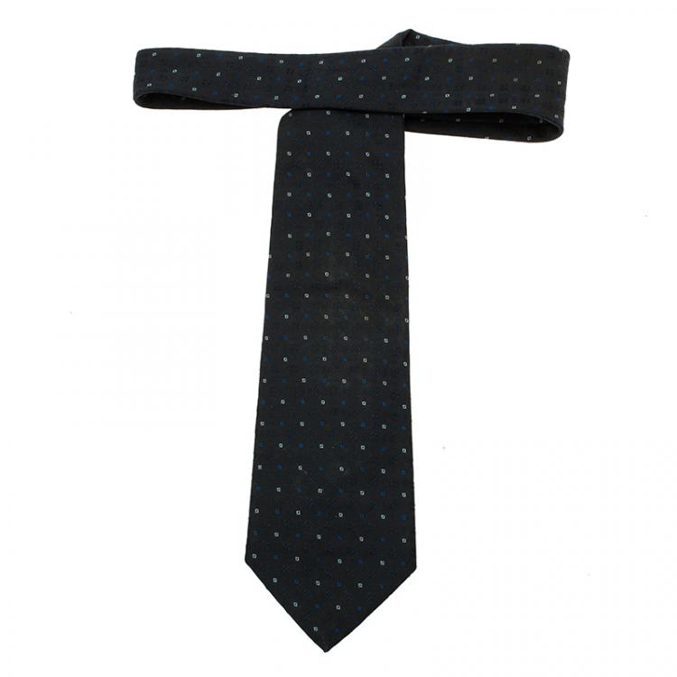 Pre Owned Giorgio Armani Navy Blue Printed Silk Tie 