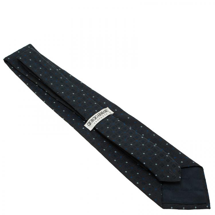 Pre Owned Giorgio Armani Navy Blue Printed Silk Tie 