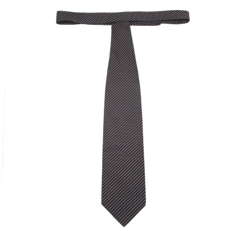 Pre Owned Giorgio Armani Burgundy Striped Silk Tie