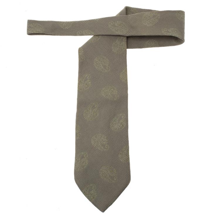 Pre Owned Giorgio Armani Grey Pattern Silk Tie 