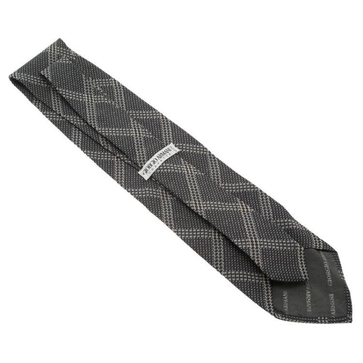 Pre Owned Giorgio Armani Grey and White Printed Silk Tie