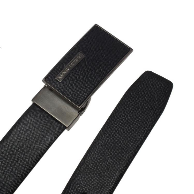 Pre Owned Giorgio Armani Black Leather Logo Buckle One Size Belt 
