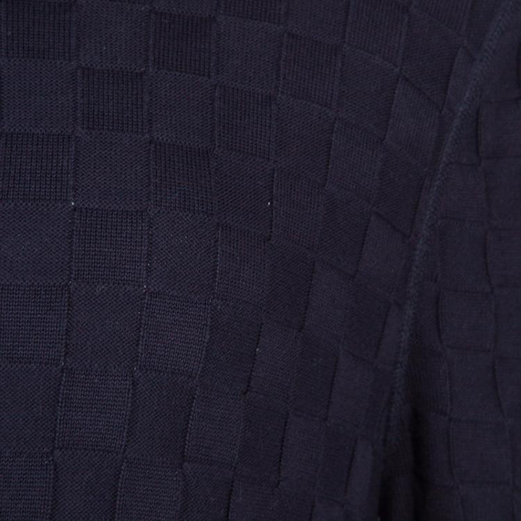 Pre Owned Giorgio Armani Navy Blue Basketweave Cotton Knit Cardigan XXL