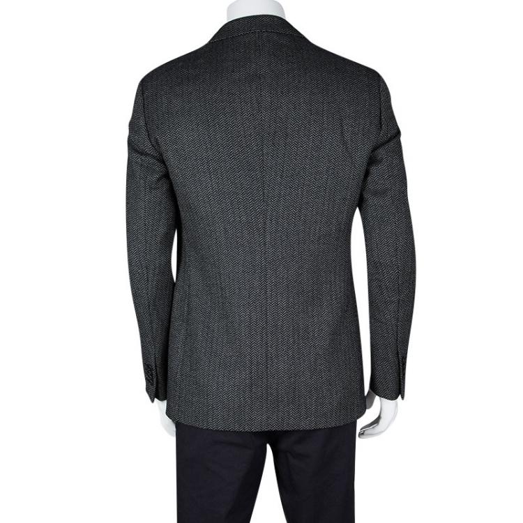 Pre Owned Giorgio Armani Monochrome Wool Chevron Pattern Blazer L