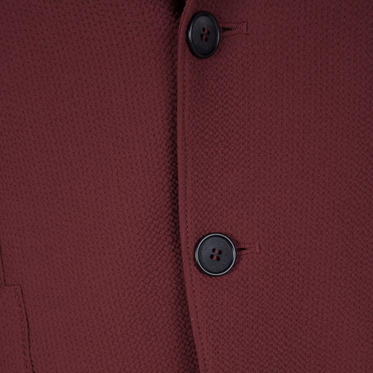 Pre Owned Giorgio Armani Maroon Textured Wool Upton Blazer L