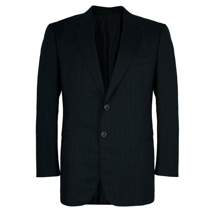 Pre Owned Giorgio Armani Men's Charcoal Grey Pinstripe Suit XL