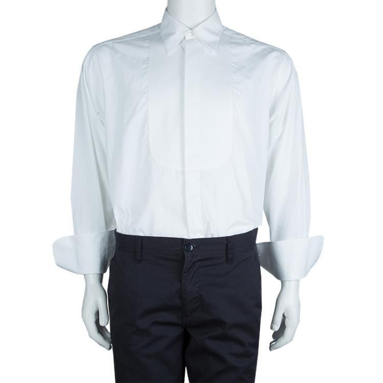 Pre Owned Giorgio Armani White Cotton Long Sleeve Buttondown Tuxedo Shirt L