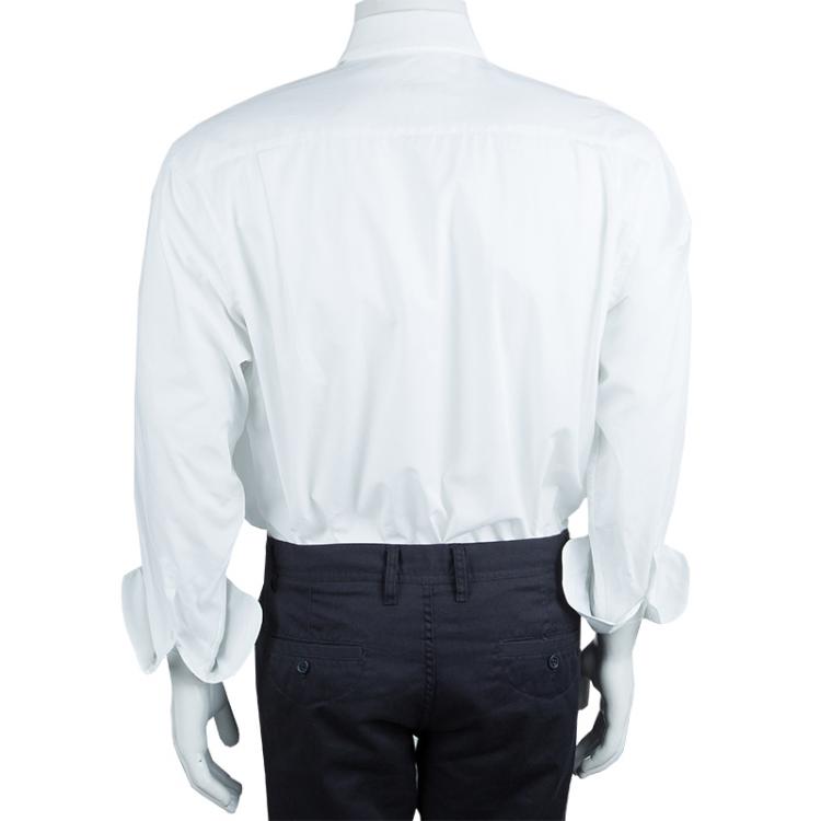 Pre Owned Giorgio Armani White Cotton Long Sleeve Buttondown Tuxedo Shirt L
