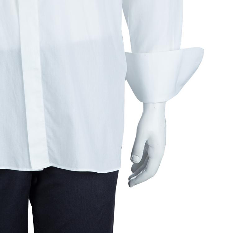 Pre Owned Giorgio Armani White Cotton Long Sleeve Buttondown Tuxedo Shirt L