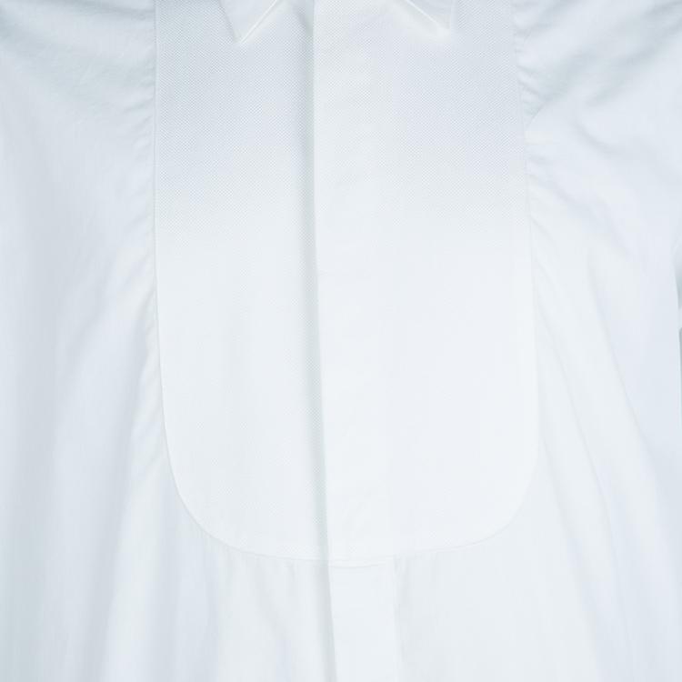Pre Owned Giorgio Armani White Cotton Long Sleeve Buttondown Tuxedo Shirt L