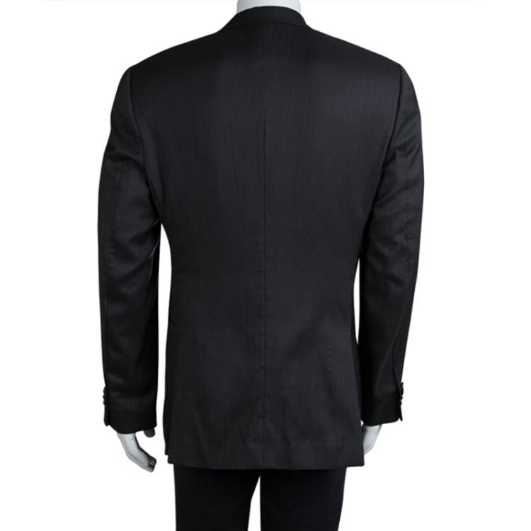 Pre Owned Giorgio Armani Grey Striped Wool Blazer L