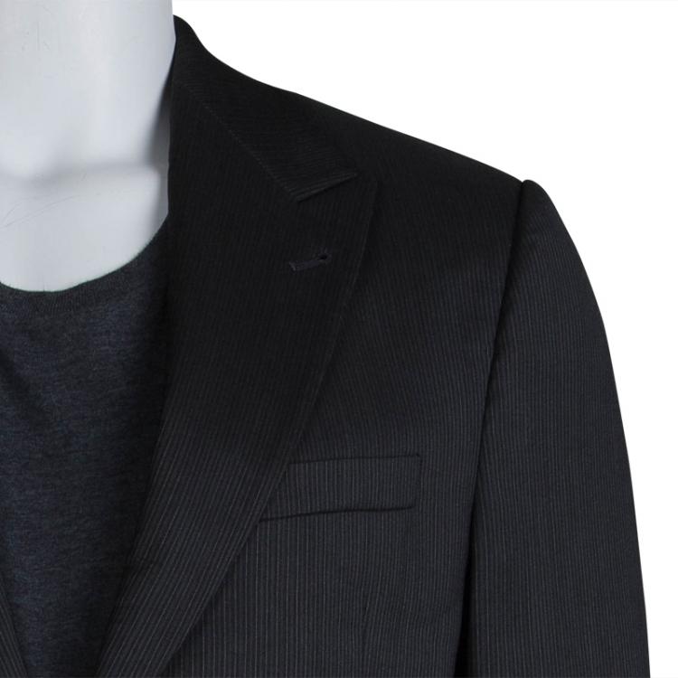 Pre Owned Giorgio Armani Grey Striped Wool Blazer L