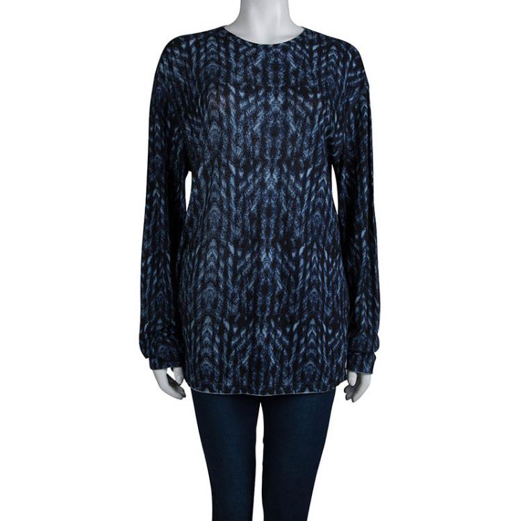 Pre Owned Giorgio Armani Blue Printed Crew Neck Sweater L