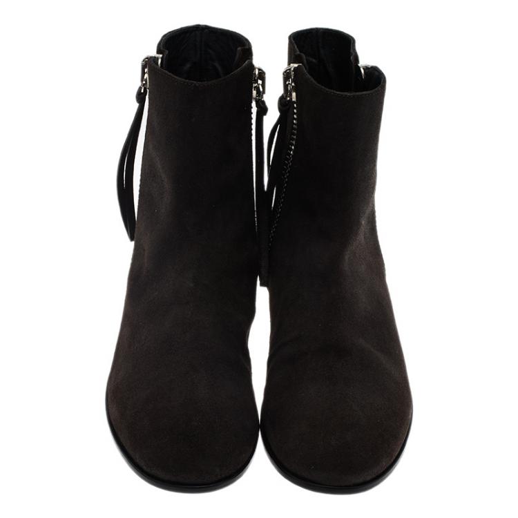 Pre Owned Giuseppe Zanotti Dark Grey Suede Side Zip Chelsea Boots Size 41.5