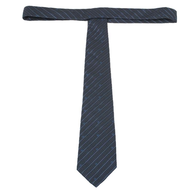 Pre Owned Givenchy Grey Silk Striped Tie