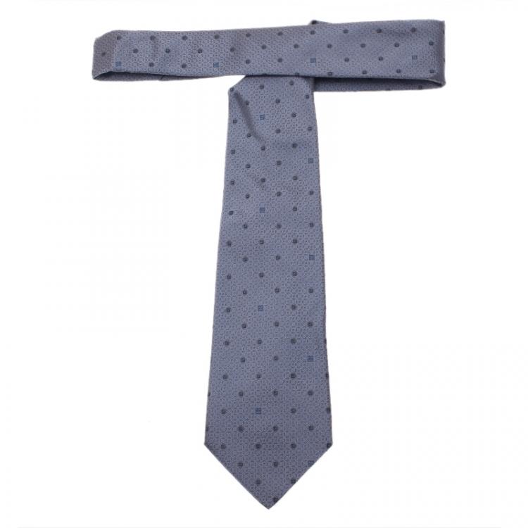 Pre Owned Givenchy Grey Silk Dotted Tie