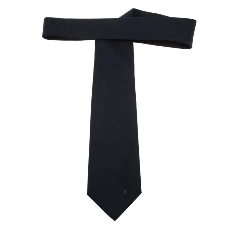 Pre Owned Givenchy Navy Blue Silk Logo Tie