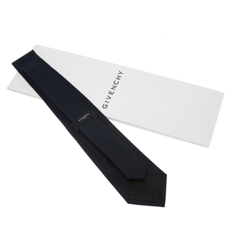 Pre Owned Givenchy Navy Blue Silk Logo Tie
