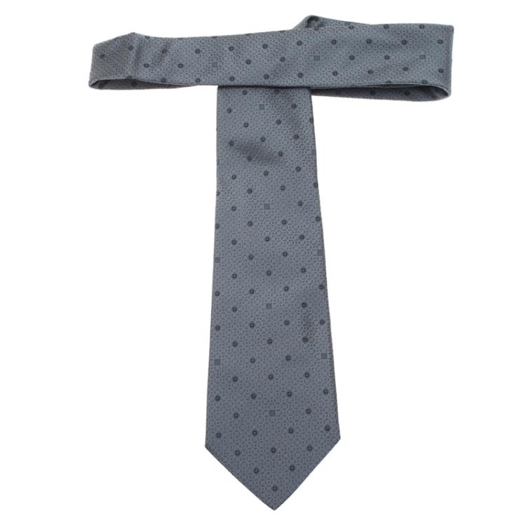 Pre Owned Givenchy Grey Silk Dotted Tie
