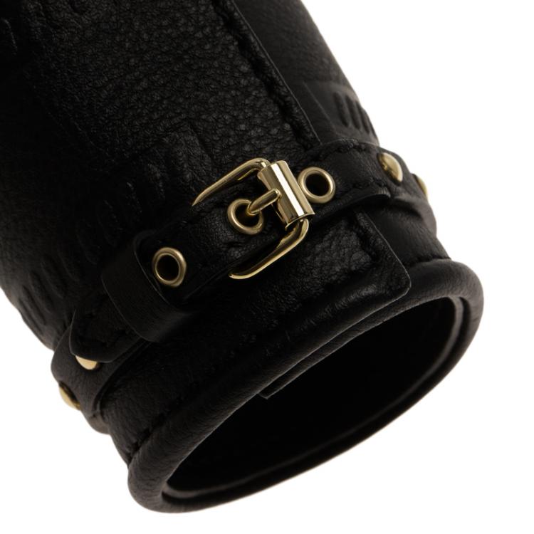 Pre Owned Givenchy Gold Tone Studs Embossed Black Leather Extra Wide Cuff Bracelet 