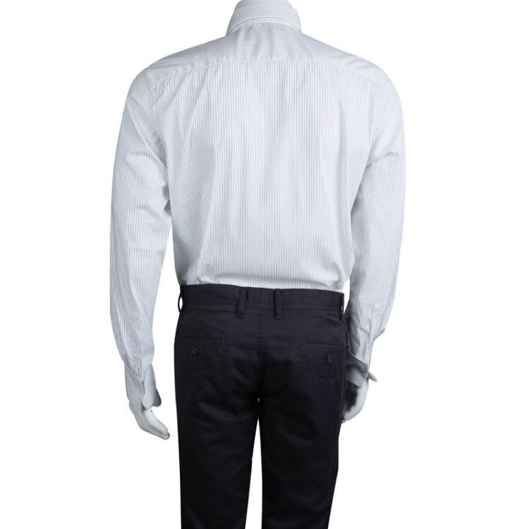 مملوكة مسبقًا Givenchy White Striped Long Sleeve Button Front Shirt L