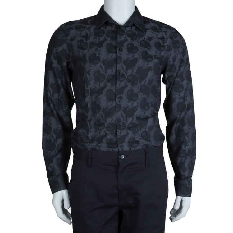 Pre Owned Givenchy Grey Printed Long Sleeve Buttondown Cotton Shirt M