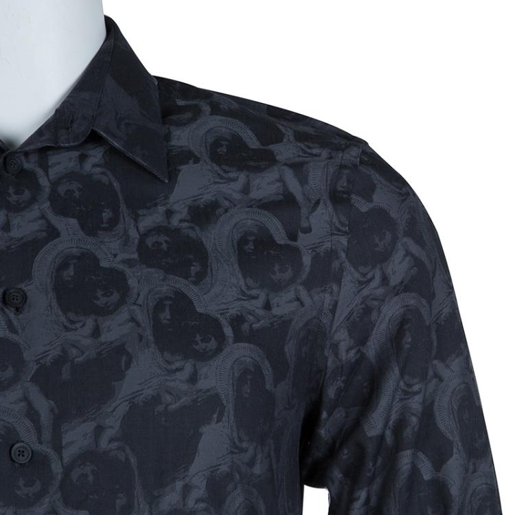 Pre Owned Givenchy Grey Printed Long Sleeve Buttondown Cotton Shirt M