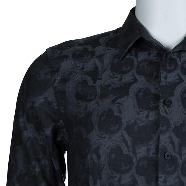 Pre Owned Givenchy Grey Printed Long Sleeve Buttondown Cotton Shirt M