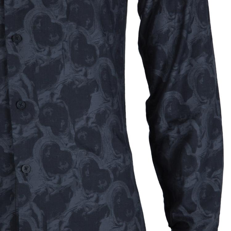 Pre Owned Givenchy Grey Printed Long Sleeve Buttondown Cotton Shirt M