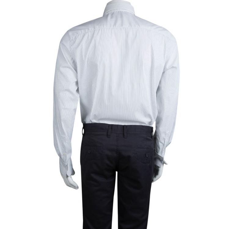 Pre Owned Givenchy White Striped Long Sleeve Button Front Shirt L