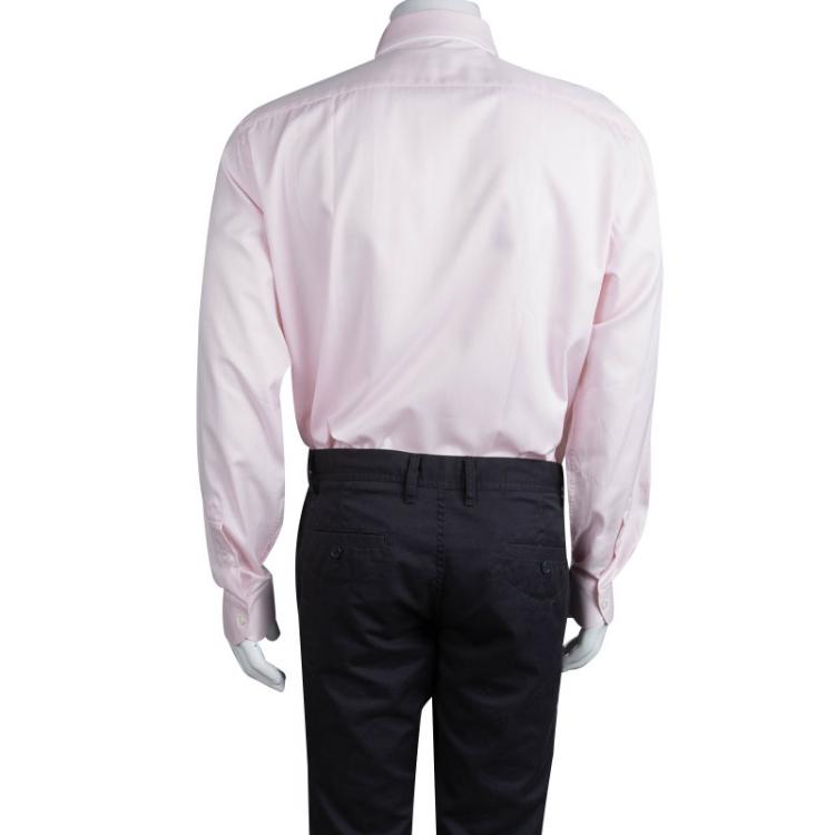 Pre Owned Givenchy Pink Herringbone Cotton Long Sleeve Button Front Shirt L 