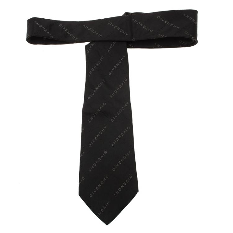 Pre Owned Givenchy Black Logo Silk Tie