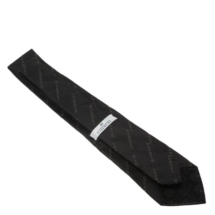Pre Owned Givenchy Black Logo Silk Tie
