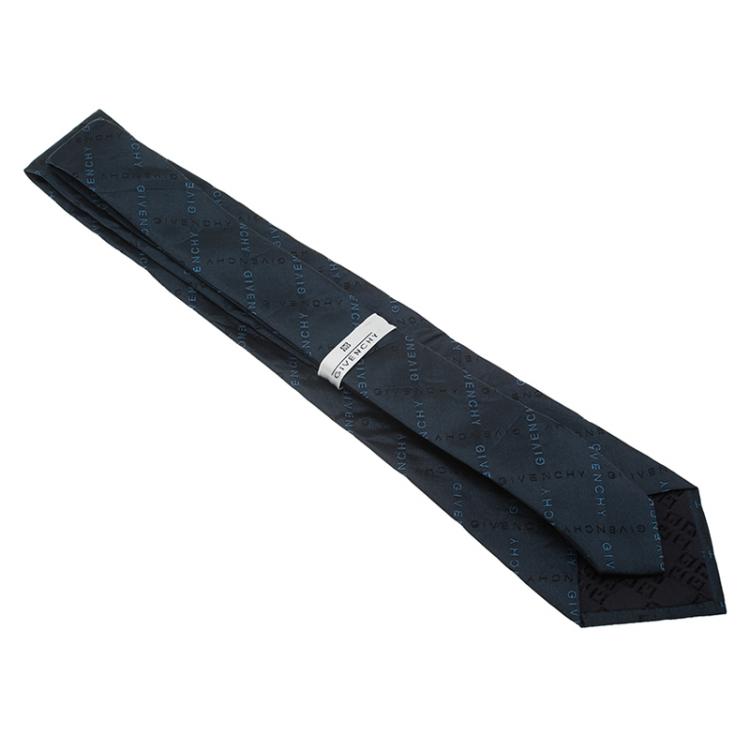 Pre Owned Givenchy Navy Blue Logo Silk Tie
