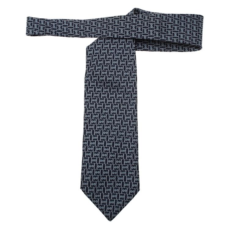Pre Owned Givenchy Blue and White Printed Silk Tie