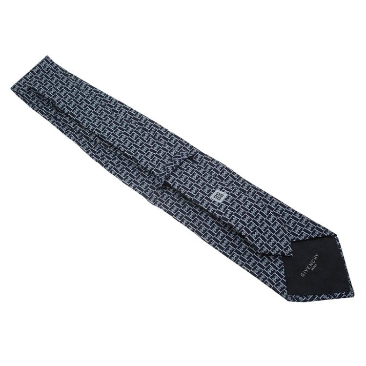 Pre Owned Givenchy Blue and White Printed Silk Tie