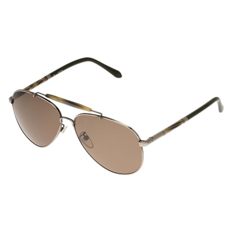 Pre Owned Givenchy Silver and Green SGV 461N Aviator Sunglasses