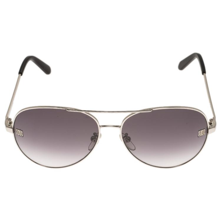 Pre Owned Givenchy Silver and Black SGV464 Aviator Sunglasses