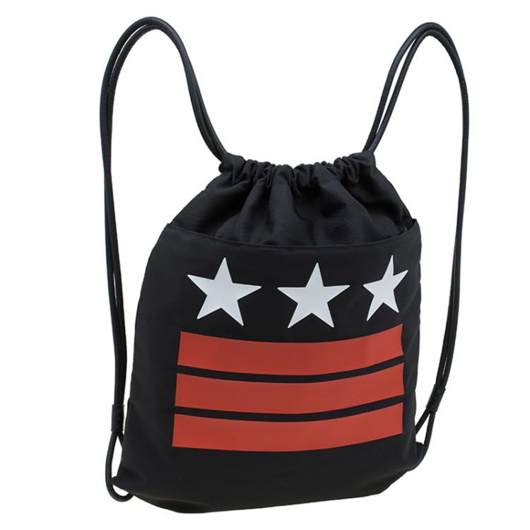 Pre Owned Givenchy Black Nylon Stars Stripes Drawstring Backpack