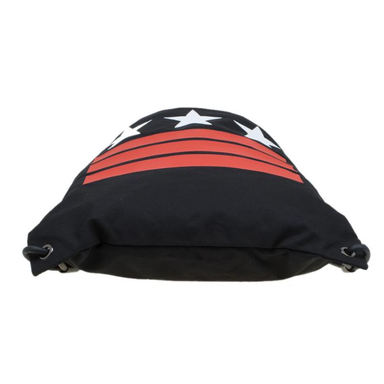 Pre Owned Givenchy Black Nylon Stars Stripes Drawstring Backpack