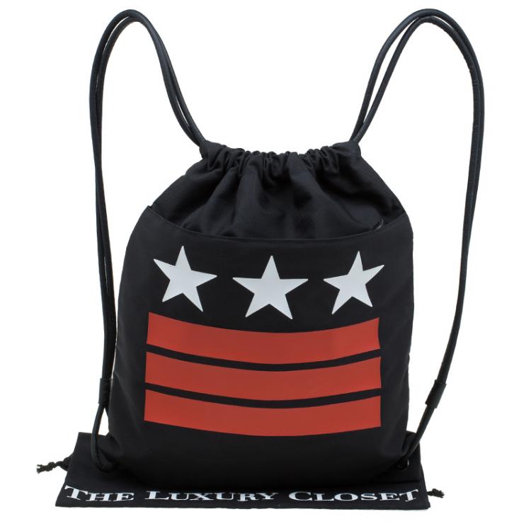 Pre Owned Givenchy Black Nylon Stars Stripes Drawstring Backpack