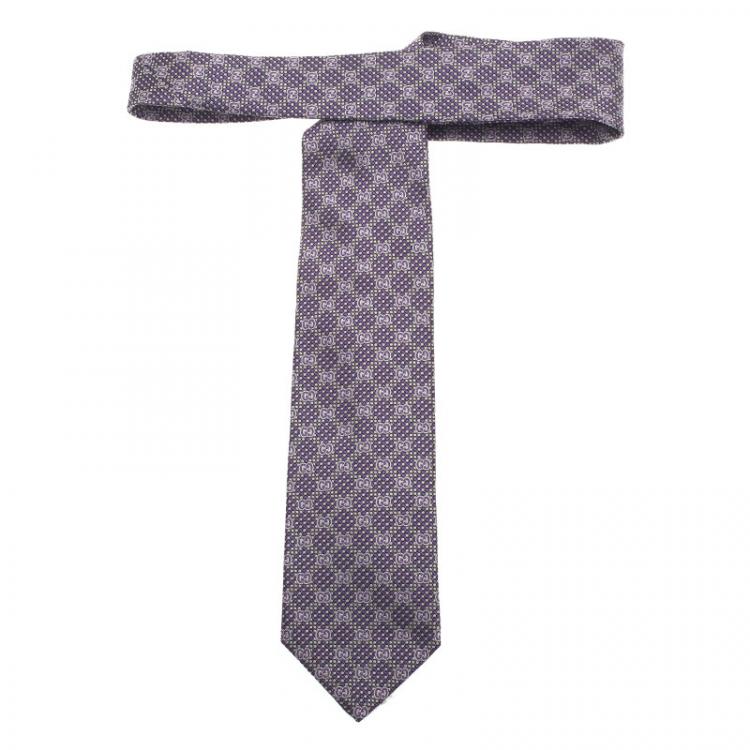 Pre Owned Gucci Purple Silk Linen GG Tie