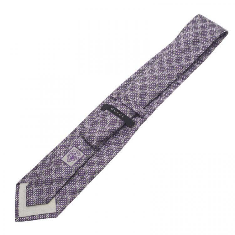 Pre Owned Gucci Purple Silk Linen GG Tie