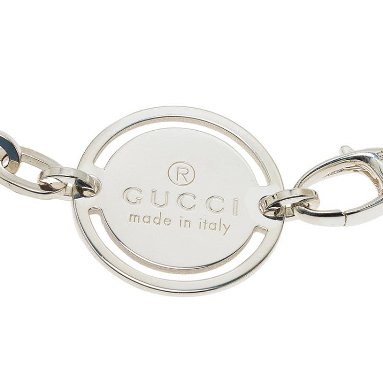 Pre Owned Gucci Trademark Round Tag Silver Bracelet