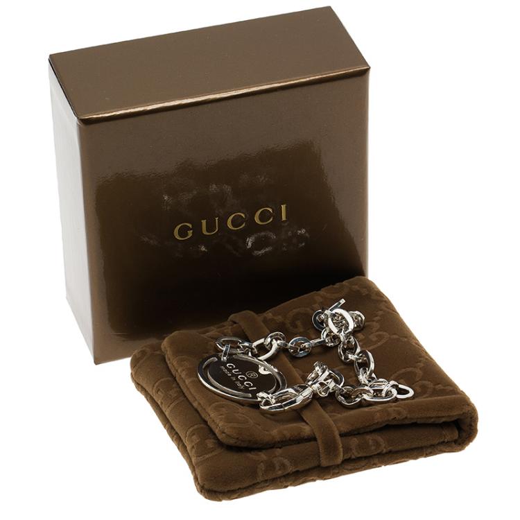 Pre Owned Gucci Trademark Round Tag Silver Bracelet