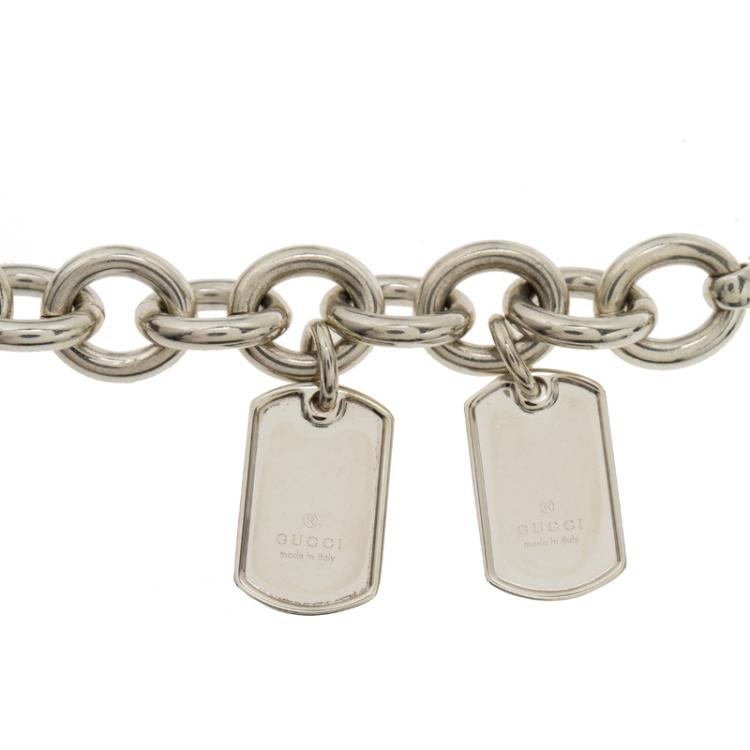 Pre Owned Gucci Dog Tag Silver Chain Bracelet