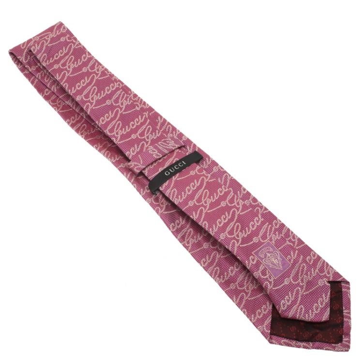 Pre Owned Gucci Pink Gucci Print Silk Tie