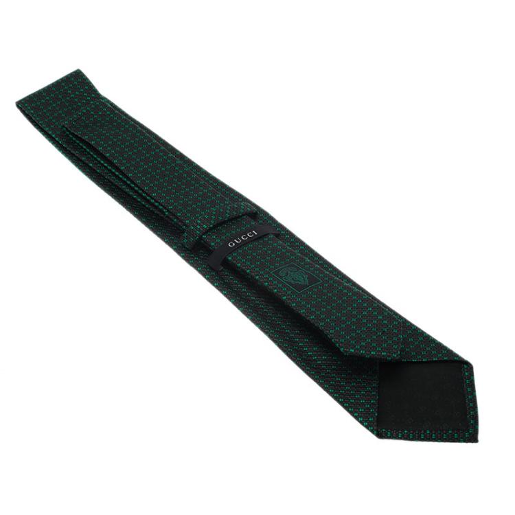 مملوكة مسبقًا Gucci Green Square Patterned Woven Silk Tie